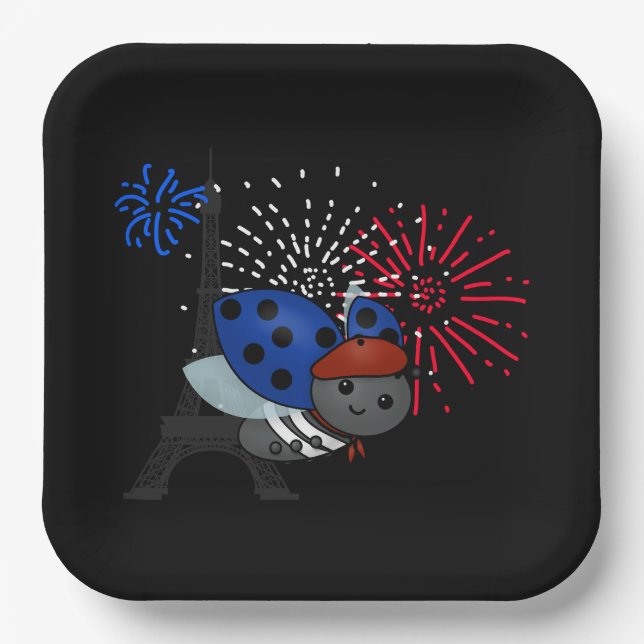 Bastille Day Ladybug, smile Paper Plate (Front)