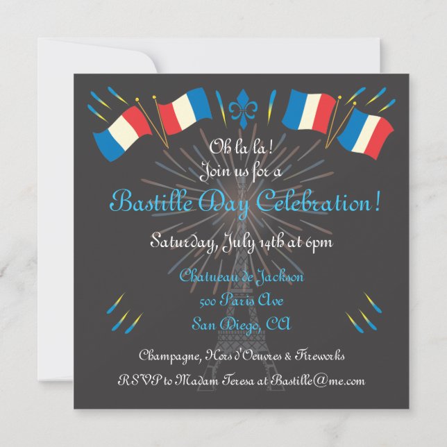 Bastille Day Party Celebration Invitation (Back)