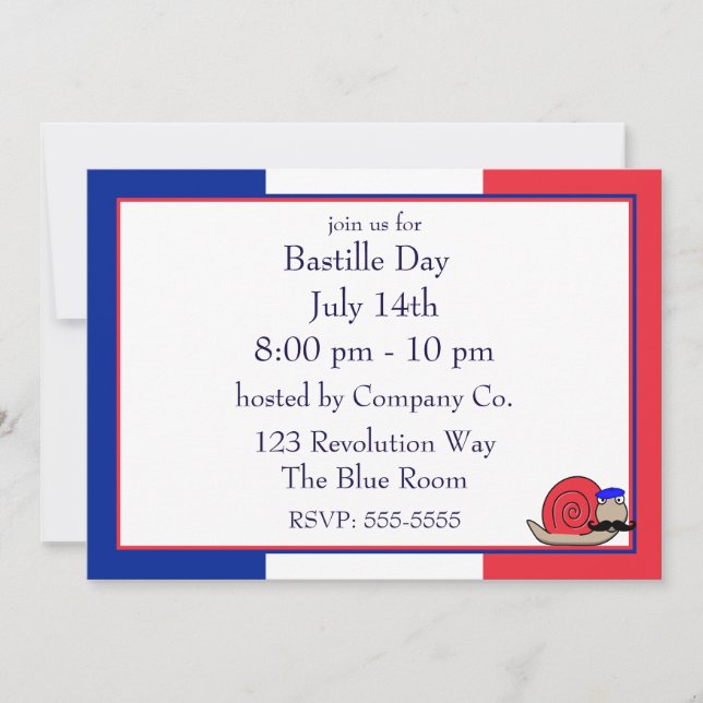 Bastille French Snail portant Beret Invitation (Devant)