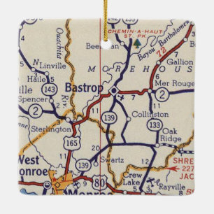 Bastrop LA Vintage Map Ceramic Ornament