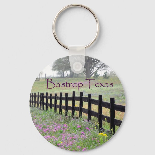 Bastrop Texas Fence Line Wildflowers Key Chain (Front)