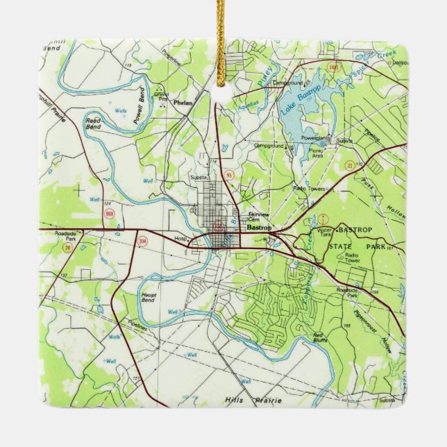 Bastrop TX Topo Map Ceramic Ornament (Back)