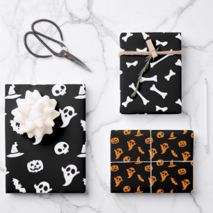 Bat and Ghost Halloween Pattern  Wrapping Paper Sheet