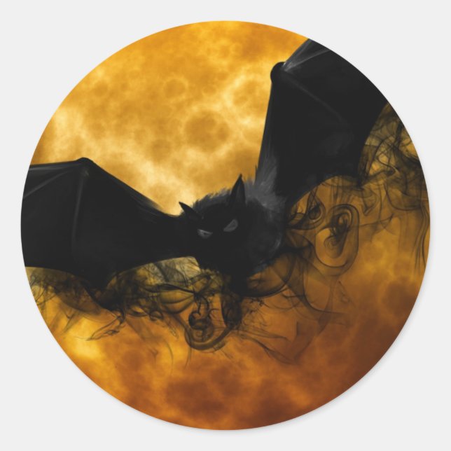 Bat and harvest moon fall black yellow elegant  classic round sticker (Front)