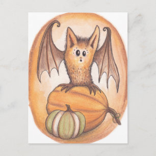 Bat and Pumpkins Halloween Postcard