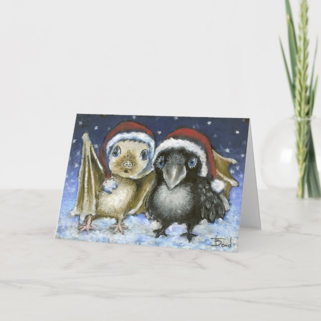 Bat and raven holiday card (Front)