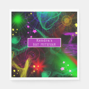 Bat/Bar Mitzvah Neon Paint Splatter   Napkin