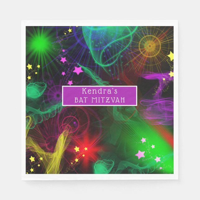 Bat/Bar Mitzvah Neon Paint Splatter   Napkin (Front)