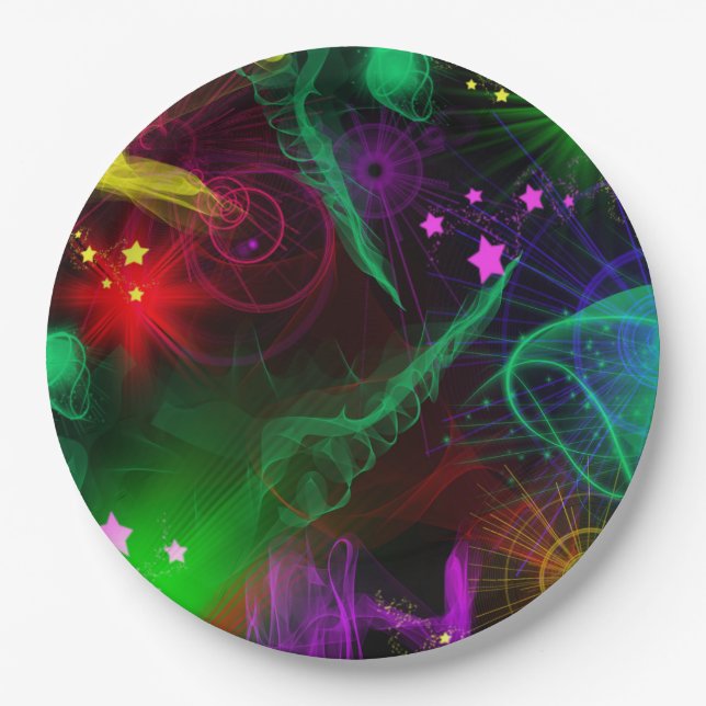Bat/Bar Mitzvah Neon Paint Splatter  Paper Plate (Front)