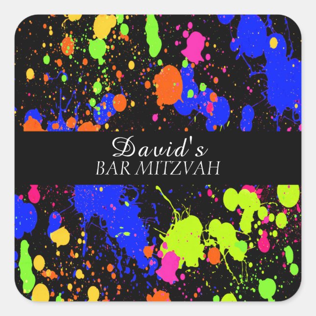  Bat/Bar Mitzvahs Neon Paint Splatter  Square Sticker (Front)