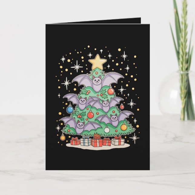 Bat Bird Christmas Tree Xmas Lights Santa Hat Card (Front)