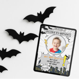 Bat Black and Gray Comic Birthday Invitation