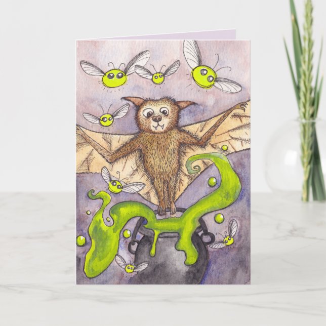 Bat & Cauldron Halloween Card (Front)
