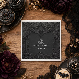 Bat Cocktails and Costumes Black Halloween Party Napkin