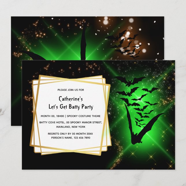 Bat colony green night fireflies adult halloween invitation (Front/Back)