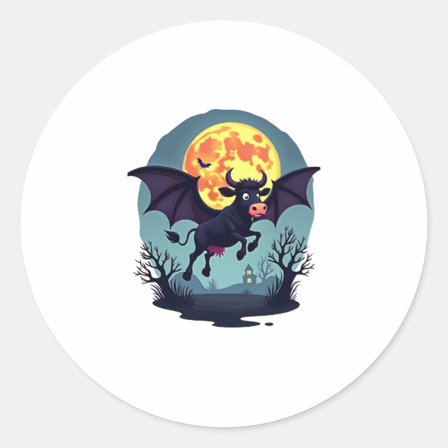 Bat Cow at Midnight Classic Round Sticker (Front)