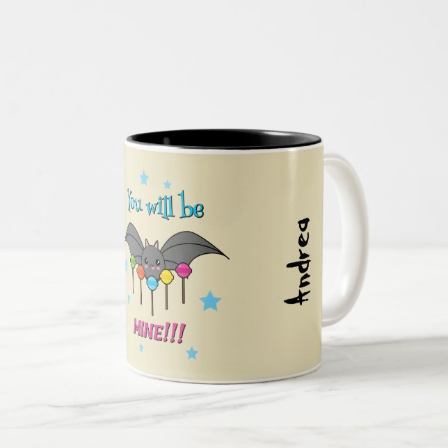 Bat Craving Lollipops -You Will Be Mine | Add Name Two-Tone Coffee Mug (Front Right)