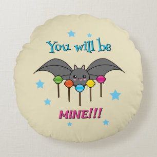 Bat Craving Lollipops - You Will Be Mine Round Pillow