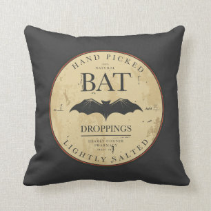 Bat Droppings Vintage Halloween Label Throw Pillow