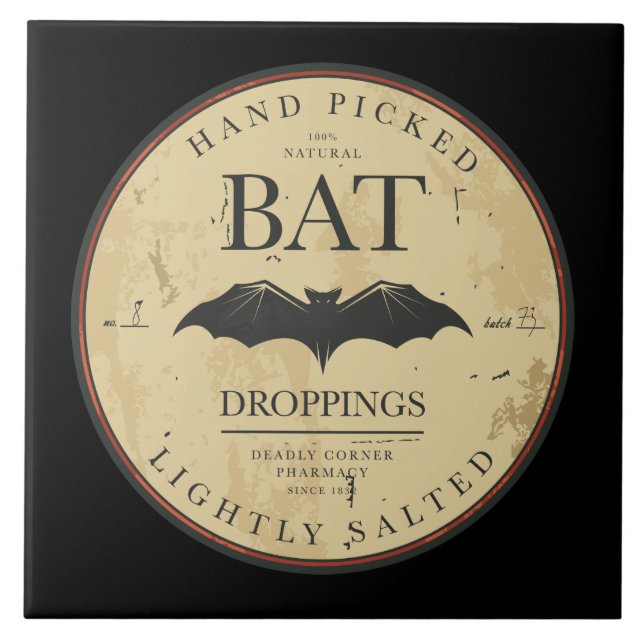 Bat Droppings Vintage Halloween Label Tile (Front)