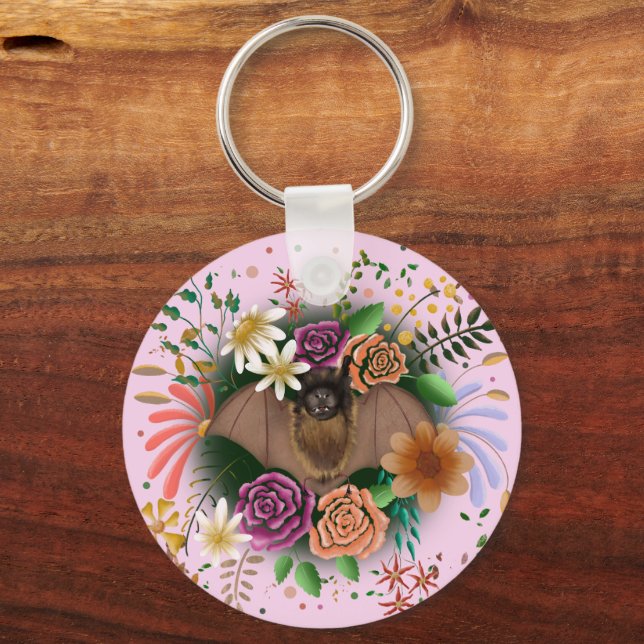 Bat Flowers Floral Botanical  Keychain (Back)