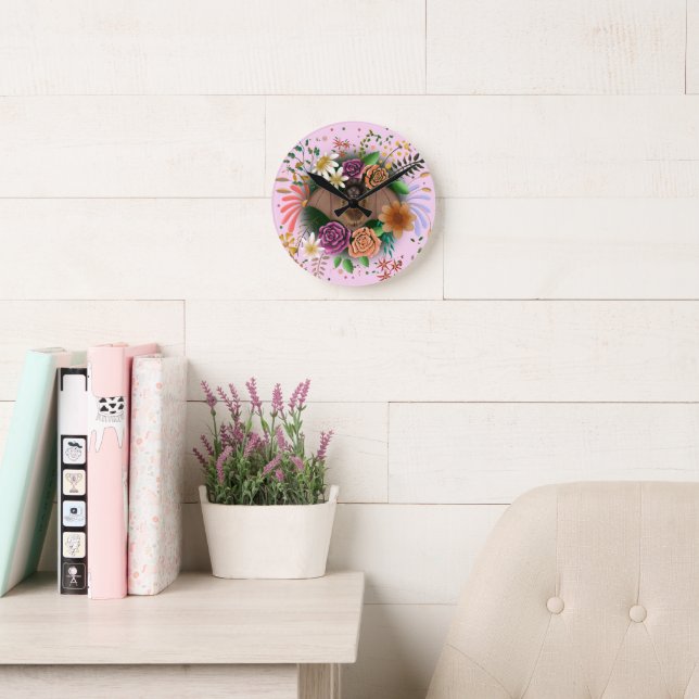 Bat Flowers Floral Botanical  Round Clock (Reading Room)