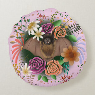 Bat Flowers Floral Botanical  Round Pillow