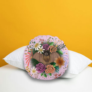 Bat Flowers Floral Botanical  Round Pillow