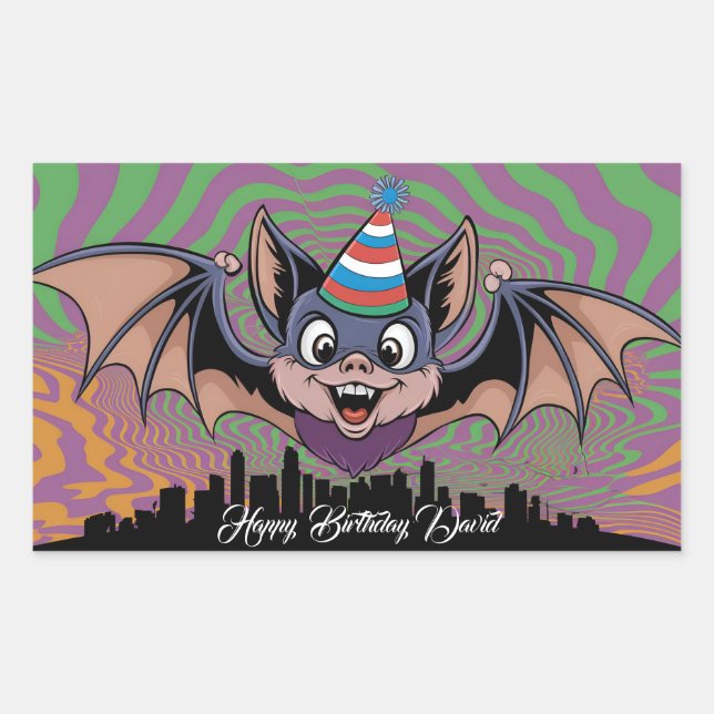 Bat flying above psychedelic city sticker (Front)