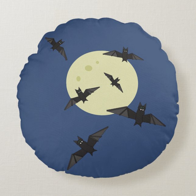 Bat flying in the moon round pillow (Front)