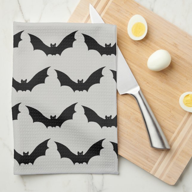 Bat Flying Spooky Halloween Pattern Kitchen Towel (Quarter Fold)