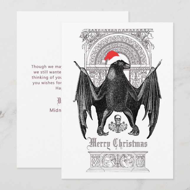 Bat gothique amusant Joyeux Noël Carte de vacances (Devant / Derrière)