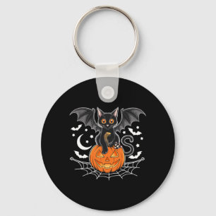 Bat Halloween _ Black Cat Bat Wings Spooky Cat Keychain