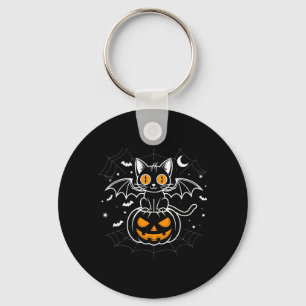 Bat Halloween _ Black Cat Bat Wings Spooky Cat Keychain