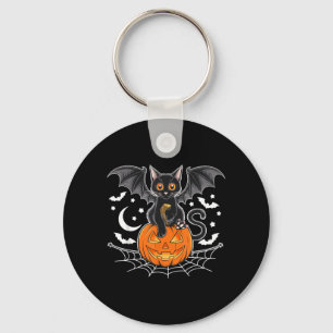 Bat Halloween _ Black Cat Bat Wings Spooky Cat Men Keychain