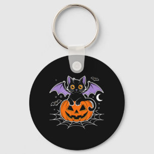 Bat Halloween _ Black Cat Bat Wings Spooky Cat Men Keychain