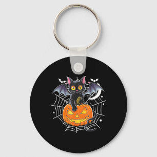 Bat Halloween _ Black Cat Bat Wings Spooky Cat Men Keychain