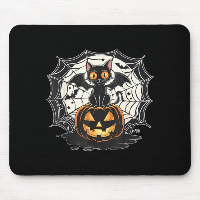 Bat Halloween _ Black Cat Bat Wings Spooky Cat Men Mouse Pad (Front)