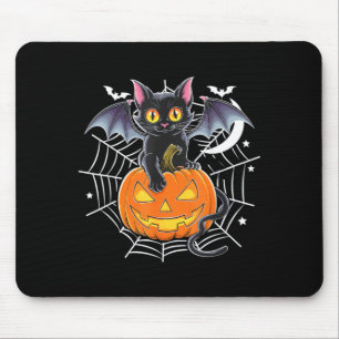 Bat Halloween _ Black Cat Bat Wings Spooky Cat Men Mouse Pad