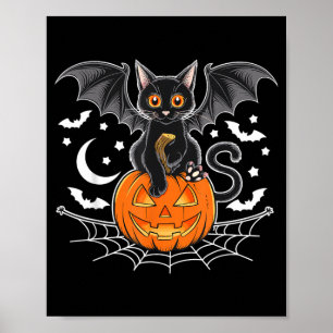 Bat Halloween _ Black Cat Bat Wings Spooky Cat Men Poster