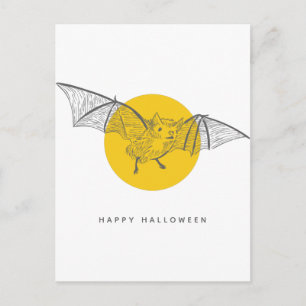 Bat Halloween Cute Modern Sketch Yellow Moon Postcard