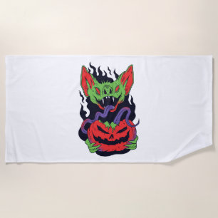 Bat Halloween - Scary Vampire Halloween Pumpkin Beach Towel
