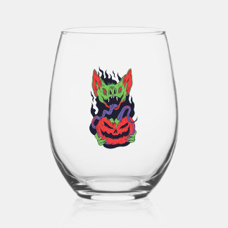 Bat Halloween - Scary Vampire Halloween Pumpkin Stemless Wine Glass