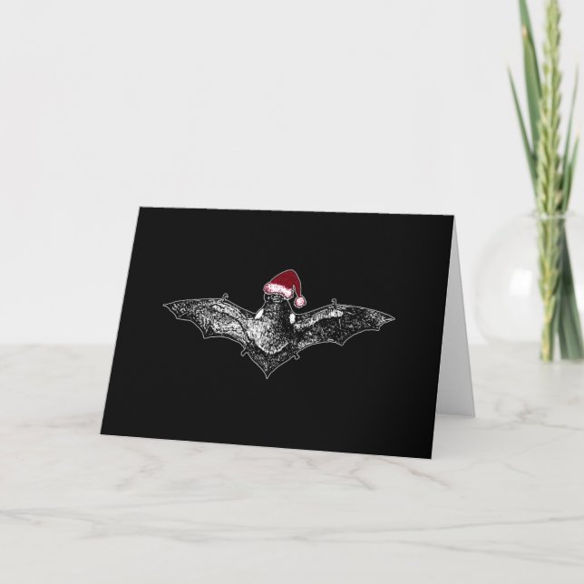 Bat in a Santa Hat Holiday Card (Front)