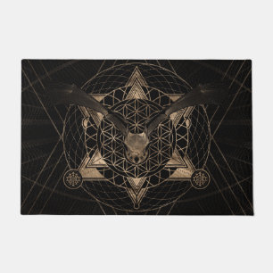 Bat in Sacred Geometry - Black and Gold Doormat