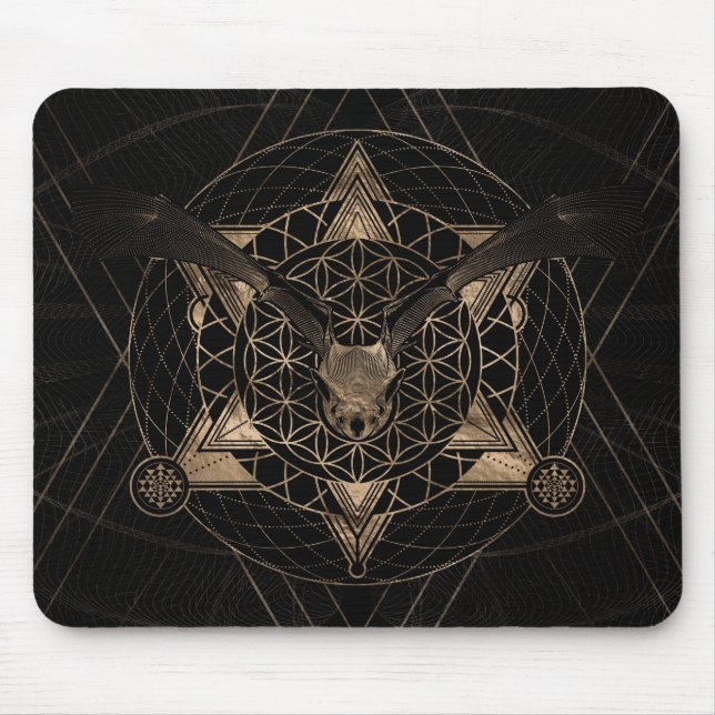 Bat in Sacred Geometry - Black and Gold Mouse Pad (Front)