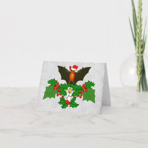 Bat In The Holly Holiday Card