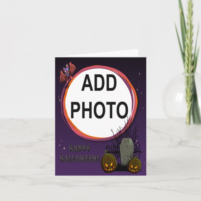 Bat, Jack o' Lanterns, Tombstone, Add Photo Frame Card (Front)