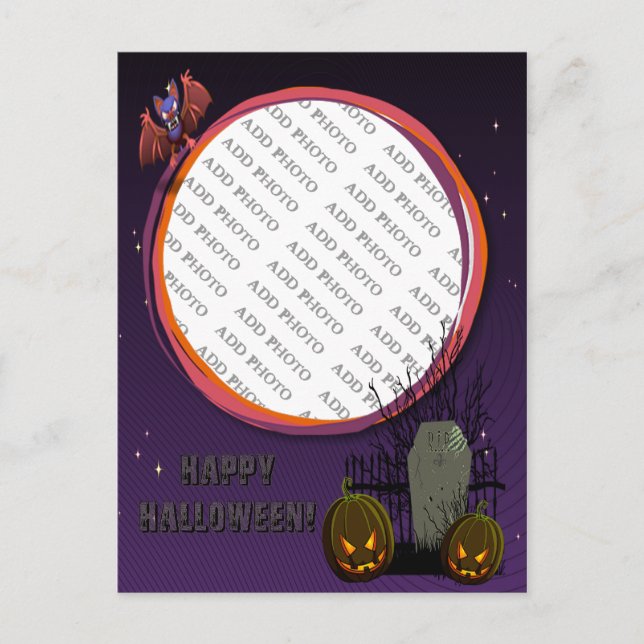 Bat, Jack o' Lanterns, Tombstone, Add Photo Frame Postcard (Front)