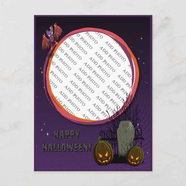 Bat, Jack o' Lanterns, Tombstone, Add Photo Frame Postcard (Front)